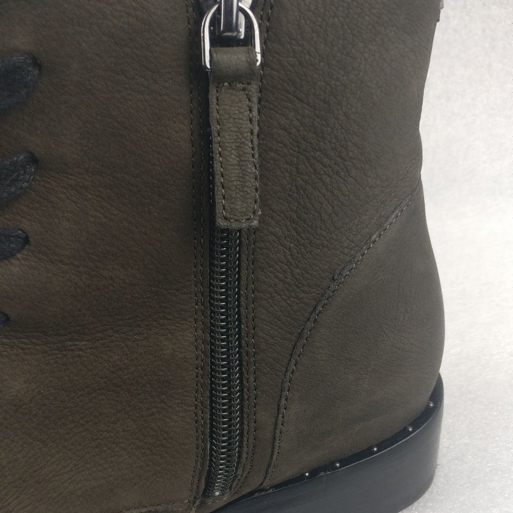 Soft 100%Leather Ankle Combat Boot with Lace up/Zipper/Studded detail us7w OLIVE